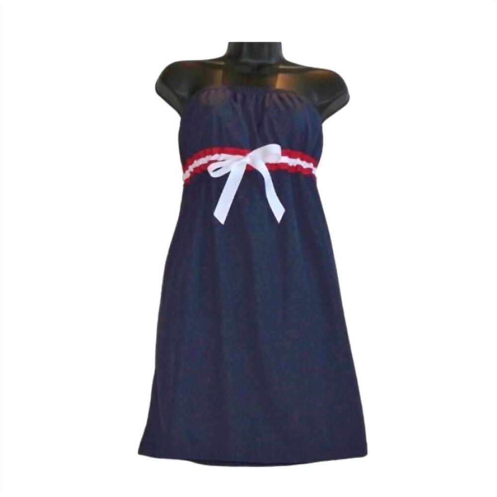 NEW GLITTER GEAR solid strapless dress in navy blue, red & white